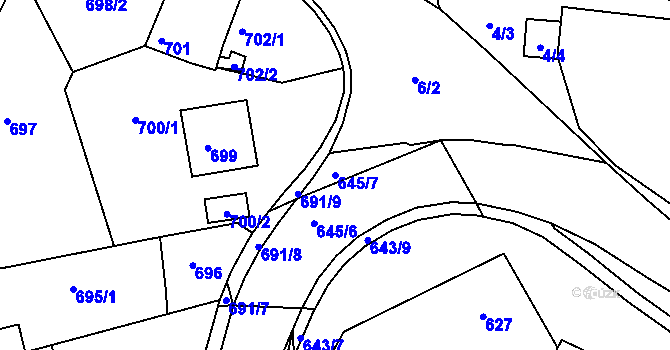 Parcela st. 645/7 v KÚ Buchlovice, Katastrální mapa