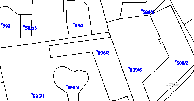 Parcela st. 595/3 v KÚ Buchlovice, Katastrální mapa