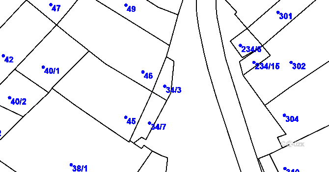 Parcela st. 34/3 v KÚ Buchlovice, Katastrální mapa