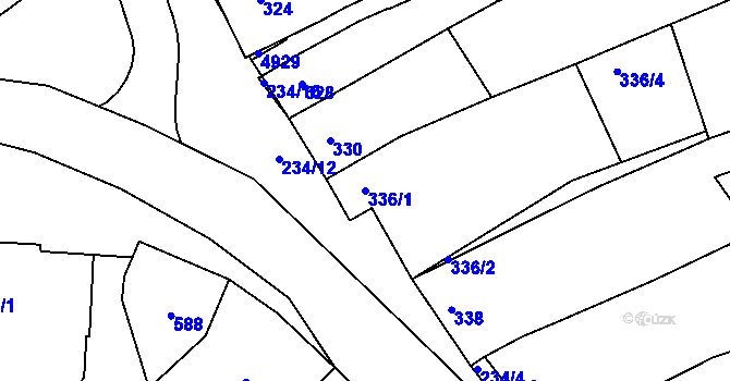 Parcela st. 336/1 v KÚ Buchlovice, Katastrální mapa