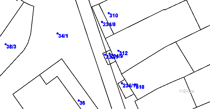 Parcela st. 232/7 v KÚ Buchlovice, Katastrální mapa