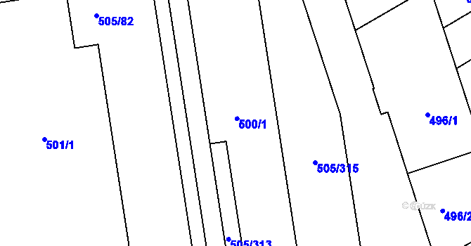 Parcela st. 500/3 v KÚ Buchlovice, Katastrální mapa