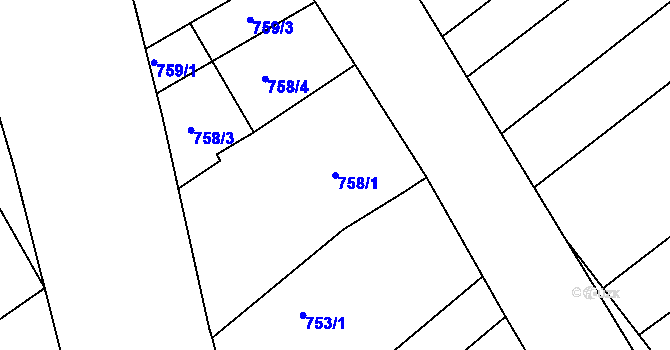 Parcela st. 758/1 v KÚ Buchlovice, Katastrální mapa