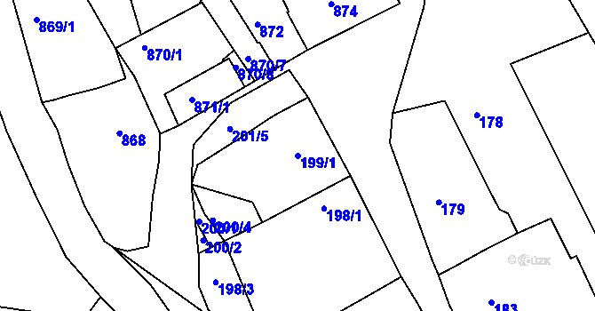 Parcela st. 199/1 v KÚ Buchlovice, Katastrální mapa