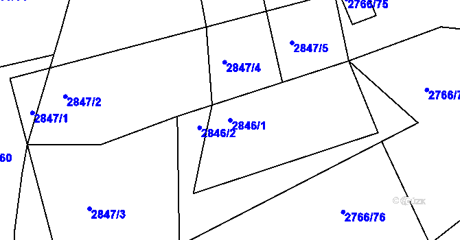 Parcela st. 2846/1 v KÚ Buchlovice, Katastrální mapa