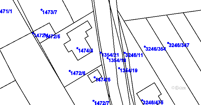 Parcela st. 1354/21 v KÚ Buchlovice, Katastrální mapa