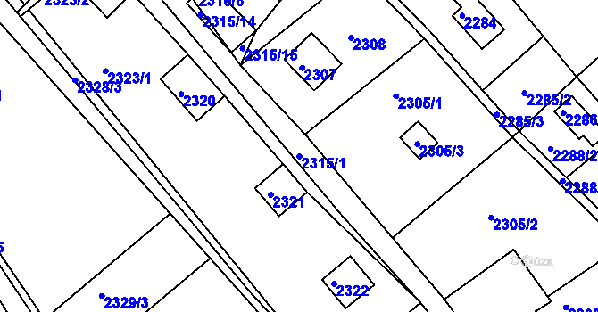 Parcela st. 2315/1 v KÚ Buchlovice, Katastrální mapa