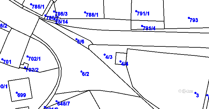 Parcela st. 4/3 v KÚ Buchlovice, Katastrální mapa