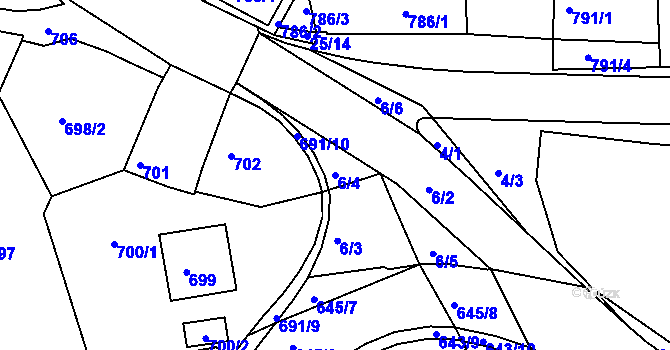 Parcela st. 6/4 v KÚ Buchlovice, Katastrální mapa