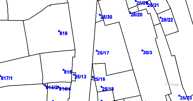 Parcela st. 25/17 v KÚ Buchlovice, Katastrální mapa