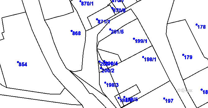 Parcela st. 200/3 v KÚ Buchlovice, Katastrální mapa