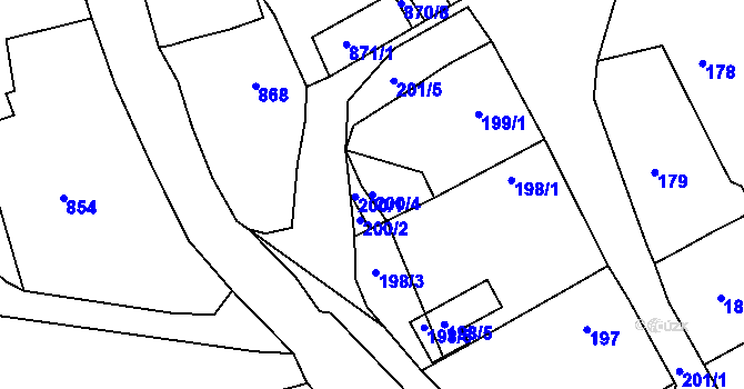 Parcela st. 200/4 v KÚ Buchlovice, Katastrální mapa