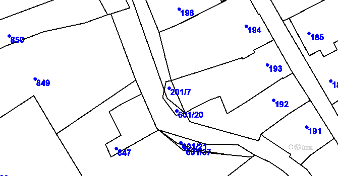 Parcela st. 201/7 v KÚ Buchlovice, Katastrální mapa