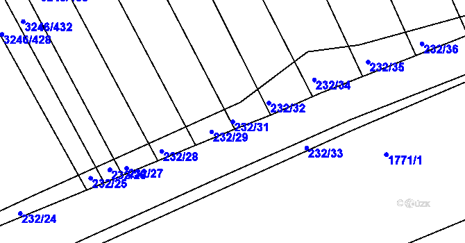 Parcela st. 232/31 v KÚ Buchlovice, Katastrální mapa