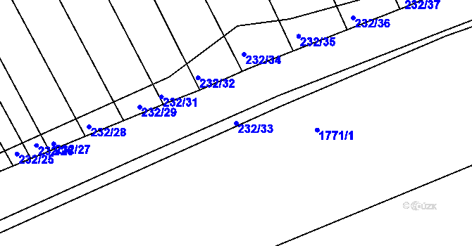 Parcela st. 232/33 v KÚ Buchlovice, Katastrální mapa