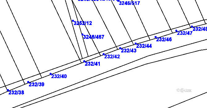 Parcela st. 232/42 v KÚ Buchlovice, Katastrální mapa