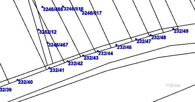 Parcela st. 232/44 v KÚ Buchlovice, Katastrální mapa