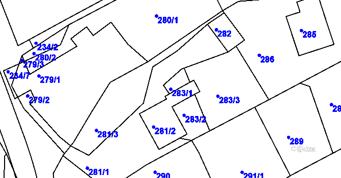 Parcela st. 283/1 v KÚ Buchlovice, Katastrální mapa