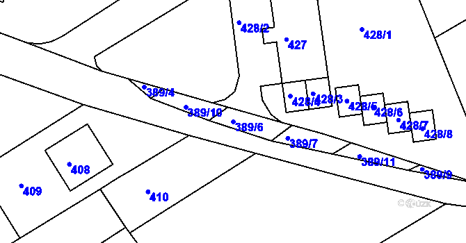 Parcela st. 389/6 v KÚ Buchlovice, Katastrální mapa
