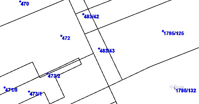 Parcela st. 483/44 v KÚ Buchlovice, Katastrální mapa