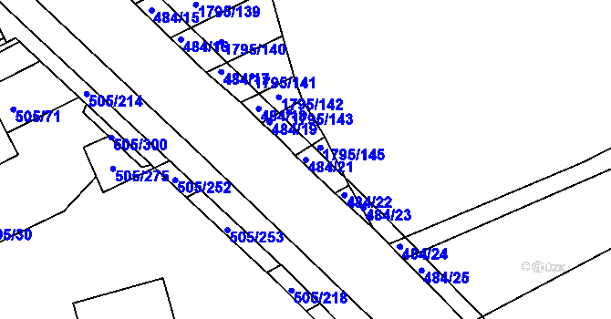 Parcela st. 484/21 v KÚ Buchlovice, Katastrální mapa