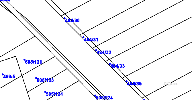 Parcela st. 484/32 v KÚ Buchlovice, Katastrální mapa