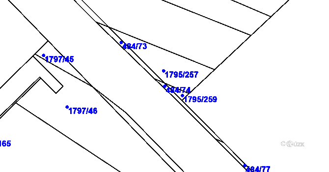 Parcela st. 484/74 v KÚ Buchlovice, Katastrální mapa