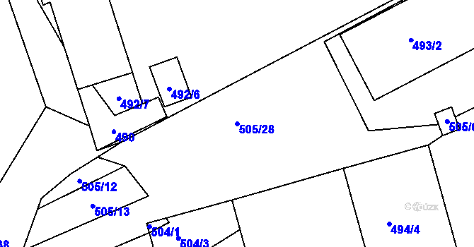 Parcela st. 505/28 v KÚ Buchlovice, Katastrální mapa