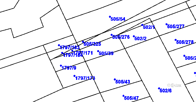 Parcela st. 505/39 v KÚ Buchlovice, Katastrální mapa