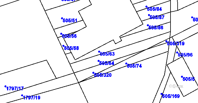 Parcela st. 505/63 v KÚ Buchlovice, Katastrální mapa