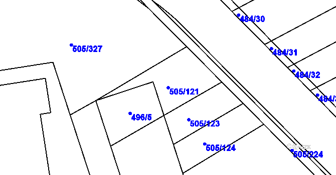 Parcela st. 505/121 v KÚ Buchlovice, Katastrální mapa