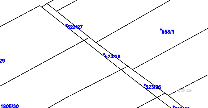 Parcela st. 523/28 v KÚ Buchlovice, Katastrální mapa