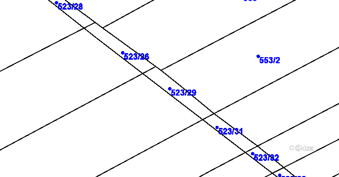 Parcela st. 523/29 v KÚ Buchlovice, Katastrální mapa