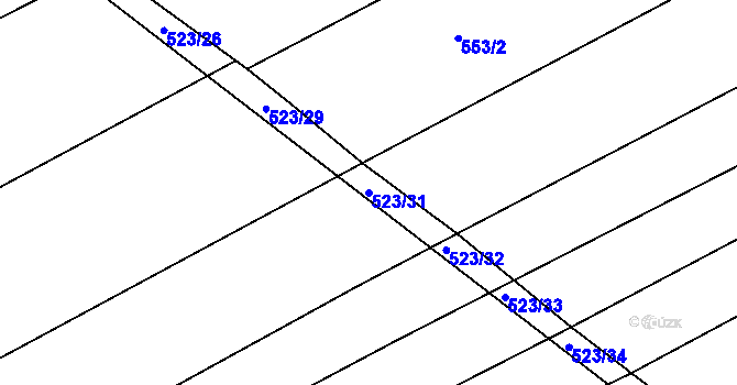 Parcela st. 523/31 v KÚ Buchlovice, Katastrální mapa