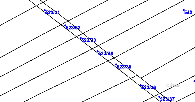 Parcela st. 523/34 v KÚ Buchlovice, Katastrální mapa