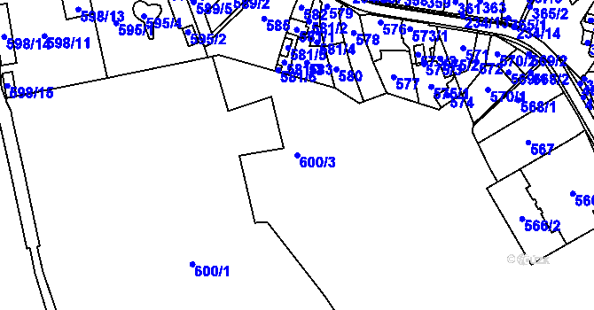 Parcela st. 600/3 v KÚ Buchlovice, Katastrální mapa