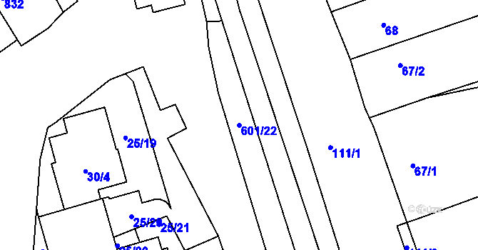 Parcela st. 601/22 v KÚ Buchlovice, Katastrální mapa