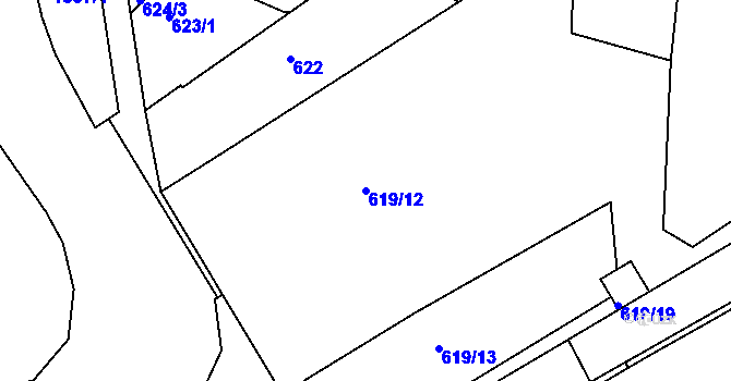 Parcela st. 619/12 v KÚ Buchlovice, Katastrální mapa