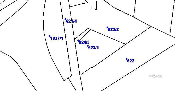 Parcela st. 623/1 v KÚ Buchlovice, Katastrální mapa