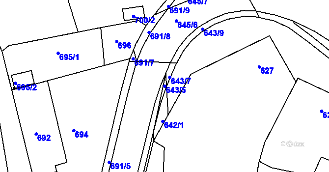 Parcela st. 643/5 v KÚ Buchlovice, Katastrální mapa