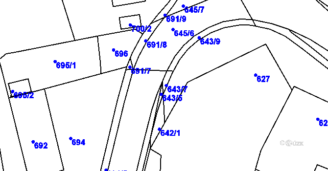 Parcela st. 643/6 v KÚ Buchlovice, Katastrální mapa
