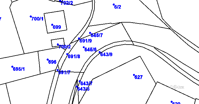 Parcela st. 643/9 v KÚ Buchlovice, Katastrální mapa