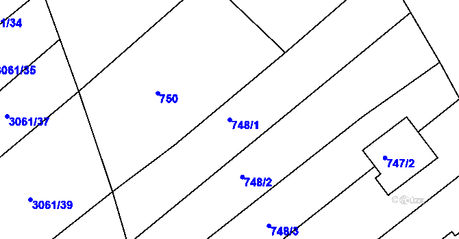 Parcela st. 748/1 v KÚ Buchlovice, Katastrální mapa