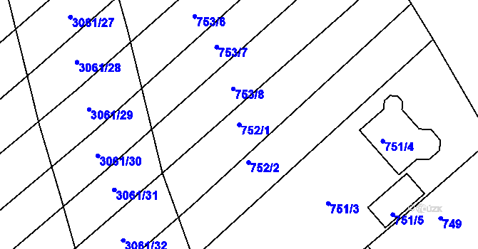 Parcela st. 752/1 v KÚ Buchlovice, Katastrální mapa