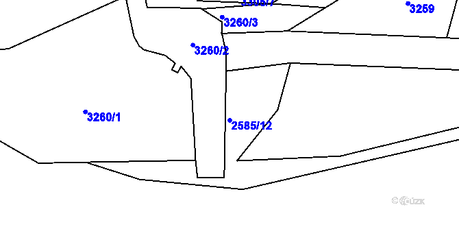 Parcela st. 2585/12 v KÚ Buchlovice, Katastrální mapa