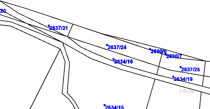 Parcela st. 2634/14 v KÚ Buchlovice, Katastrální mapa