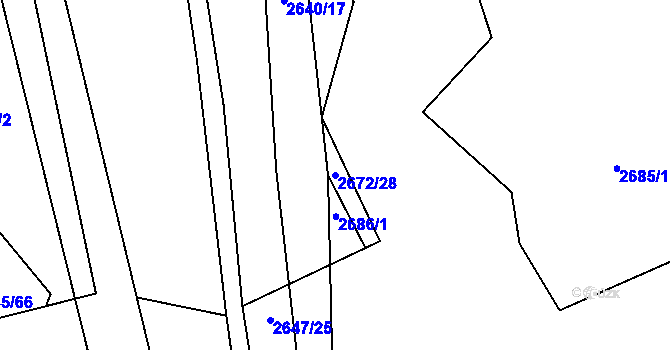 Parcela st. 2672/28 v KÚ Buchlovice, Katastrální mapa