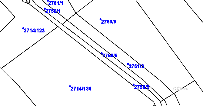 Parcela st. 2758/6 v KÚ Buchlovice, Katastrální mapa