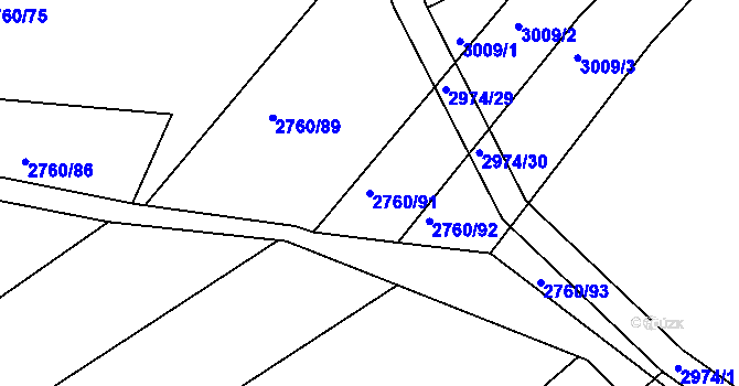 Parcela st. 2760/91 v KÚ Buchlovice, Katastrální mapa