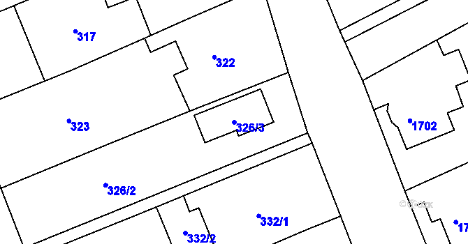 Parcela st. 326/3 v KÚ Buchlovice, Katastrální mapa